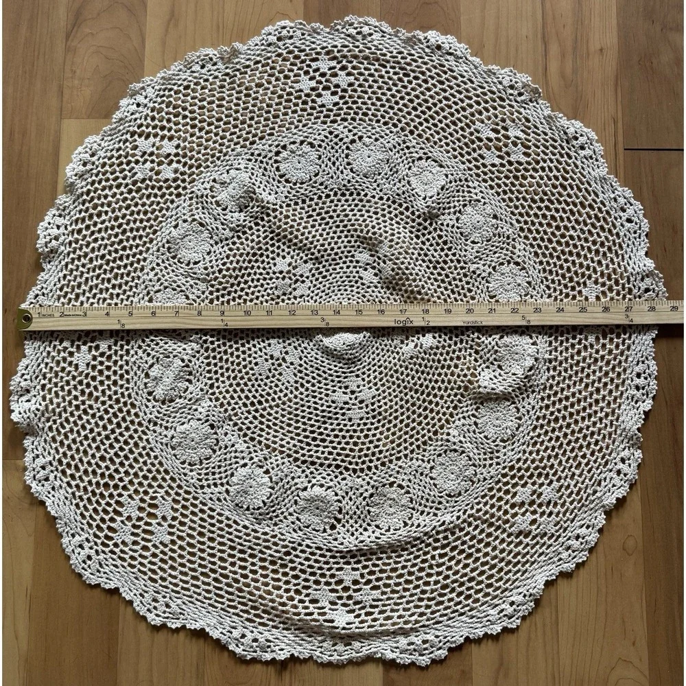 Set of 2 Hand Crocheted Lace Table Toppers Round Cottagecore Farmhouse Decor